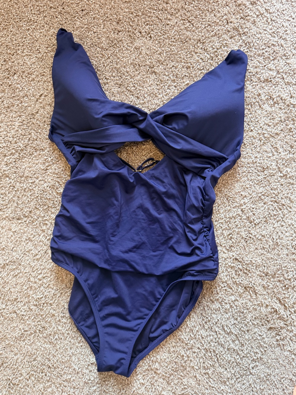 La Blanca Island Goddess One Piece Swimsuit Size 12 Indigo Cross Front Keyhole - Picture 3 of 8